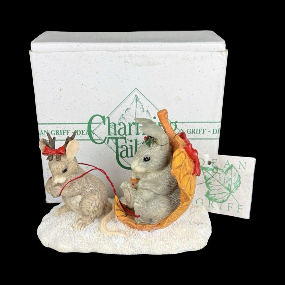 Charming Tails Dean Griff Sleigh Ride #87569 Mice Leaf Sled 1995 READ